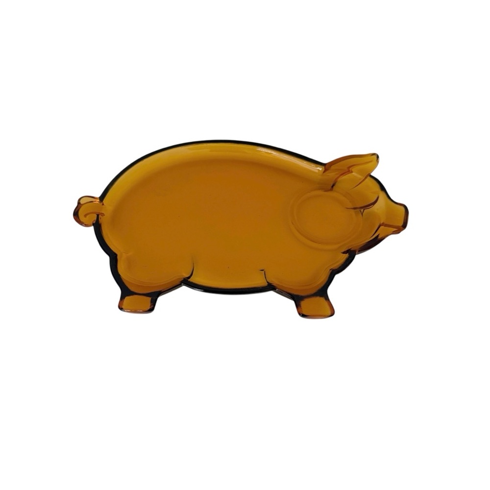 Vtg Tiara Indiana Amber Glass Pig Shaped Serving Platter Plate Farmhouse Tray